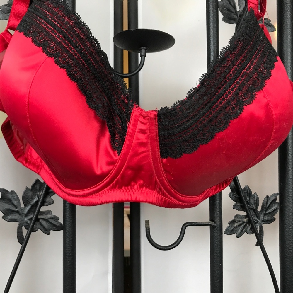 40H Super sexy red boudoir bra with black lace